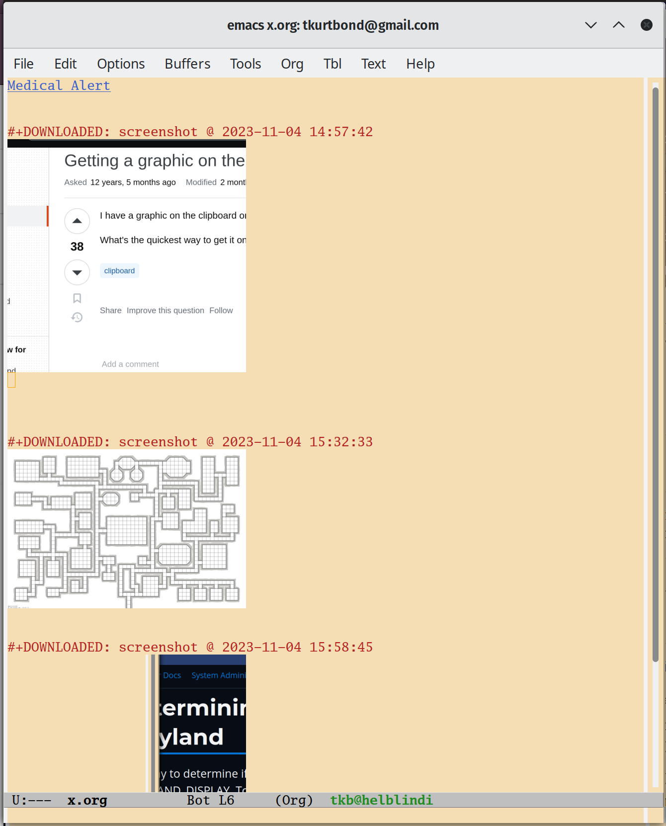 pasting into org-mode files screenshot